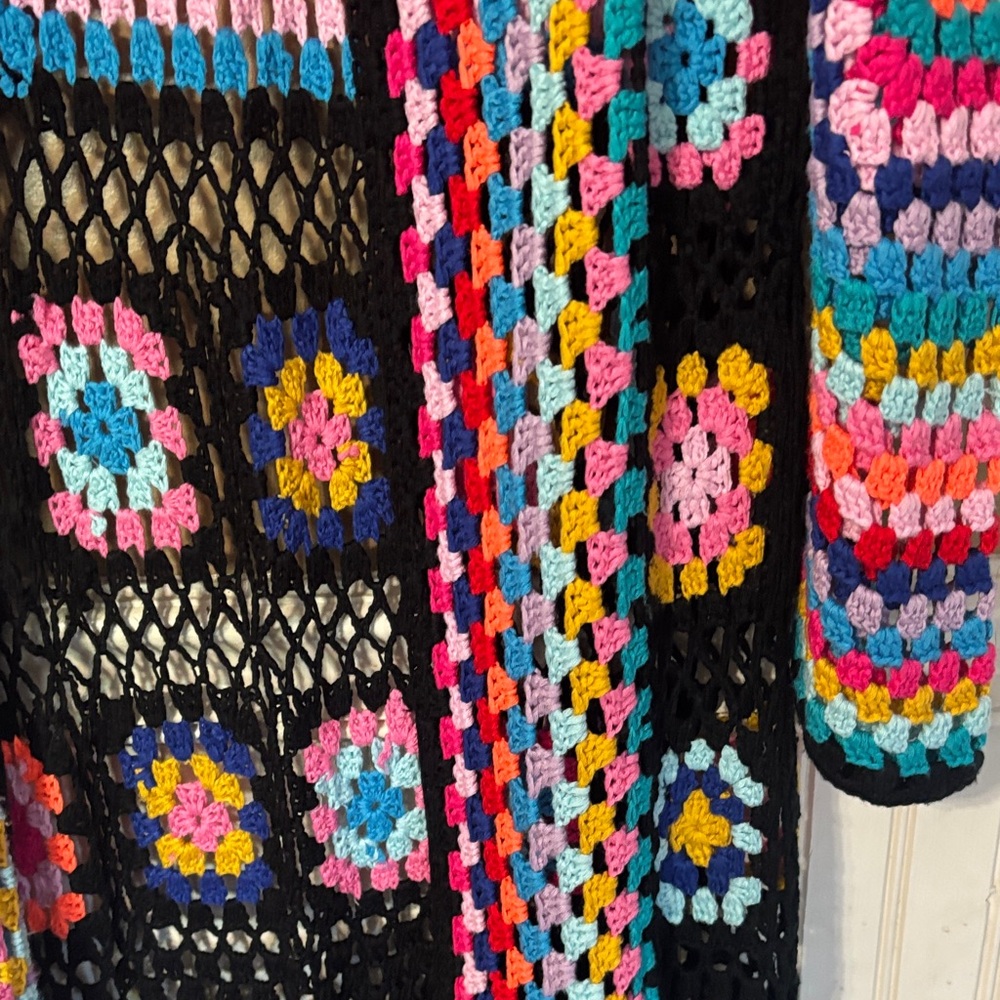 Colorful Crochet Open-Front Cardigan - Picture 5 of 9